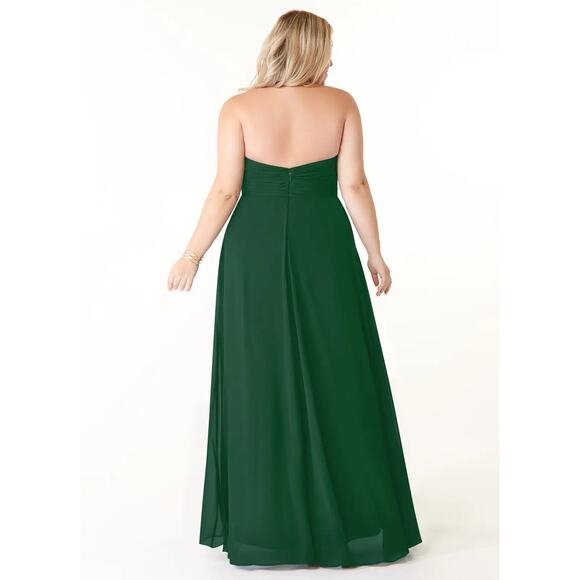 NWT Azazie Tessie A-Line V-Neck Pleated Chiffon Dress Dark Green Womens Size A22 - Picture 2 of 7